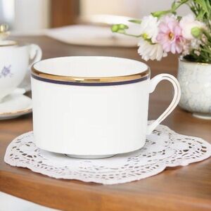 Kate‎ Spade NY Lenox Library Lane Navy Teacup Cup White Gold Stripe Bone China